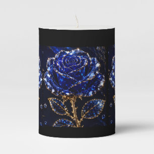 Royal Blue Gold Crystal Rose Pillar Candle