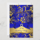 Royal Blue Gold Damask 50th birthday party Invitation (Front)
