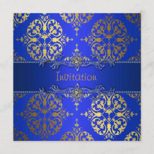 Royal Blue Gold Damask All Occasion Party Invitation