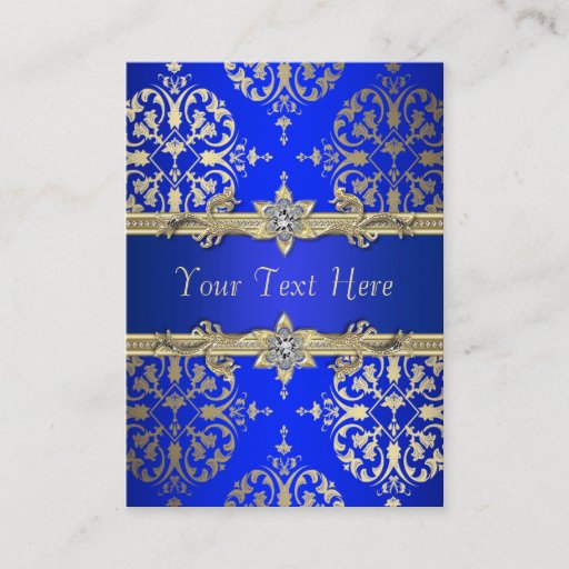 Customizable Royal Blue Gold Damask Business Cards