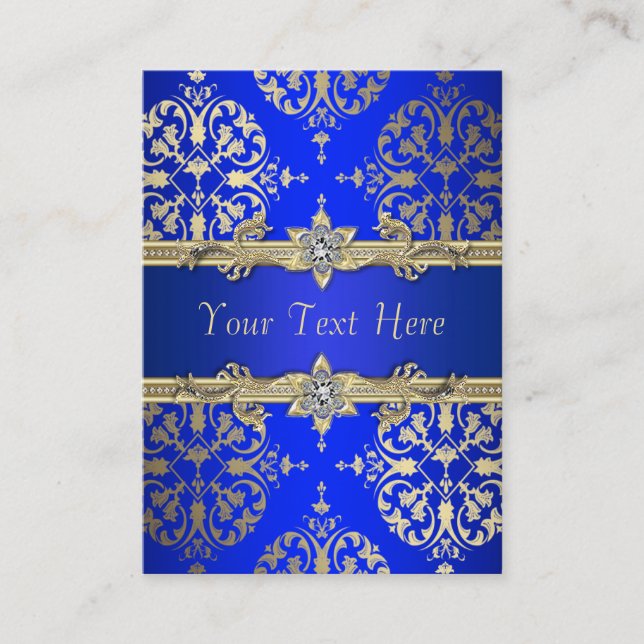 Royal Blue Gold Damask Business Cards (Front)