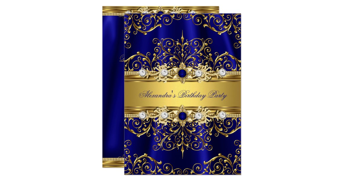 Royal Blue & Gold Damask Elegant Birthday Party Invitation | Zazzle.com