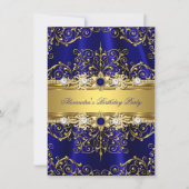 Royal Blue & Gold Damask Elegant Birthday Party Invitation (Front)