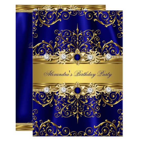 shower zazzle baby decorations Blue Elegant Royal Damask Gold & Party Invitation Birthday