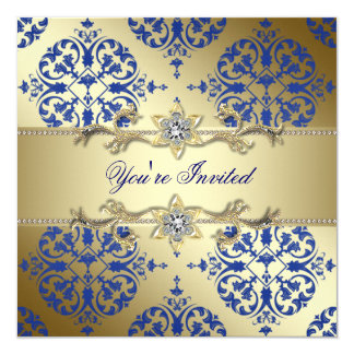 Royal Blue Gold Damask Party Invitations Royal Blue Gold Damask Party Invitations
