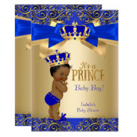 Royal Blue Gold Damask Prince Baby Shower Ethnic Card
