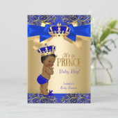 Royal Blue Gold Damask Prince Baby Shower Ethnic Invitation (Standing Front)