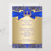 Royal Blue Gold Damask Prince Baby Shower Ethnic Invitation (Back)