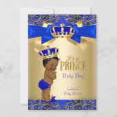 Royal Blue Gold Damask Prince Baby Shower Ethnic Invitation (Front)