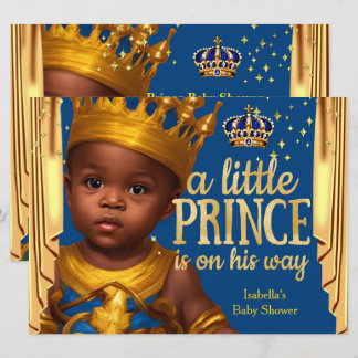 Royal Blue Gold Drapes Prince Baby Shower Ethnic Invitation
