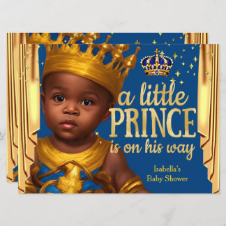 Royal Blue Gold Drapes Prince Baby Shower Ethnic Invitation