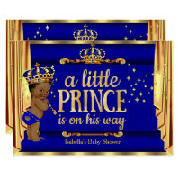 Royal Blue Gold Drapes Prince Baby Shower Ethnic Invitation
