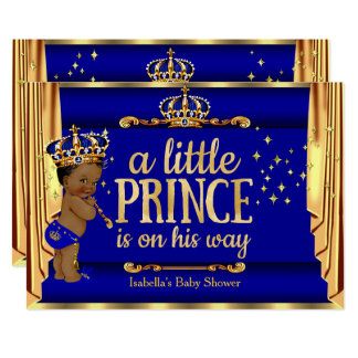 Royal Blue Gold Drapes Prince Baby Shower Ethnic Invitation