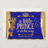 Royal Blue Gold Drapes Prince Baby Shower Ethnic Invitation (Front)