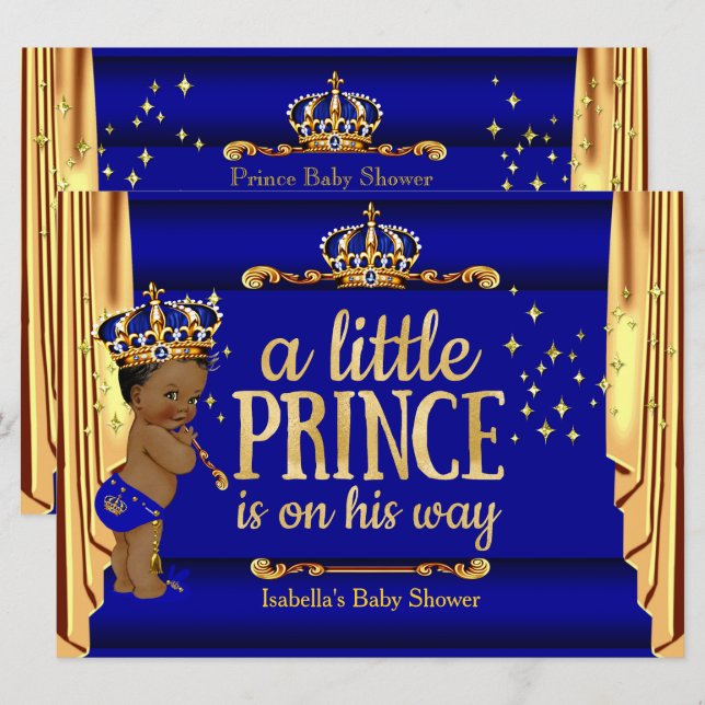 Royal Blue Gold Drapes Prince Baby Shower Ethnic L Invitation (Front/Back)