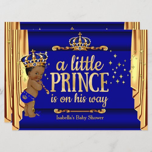 Royal Blue Gold Drapes Prince Baby Shower Ethnic L Invitation