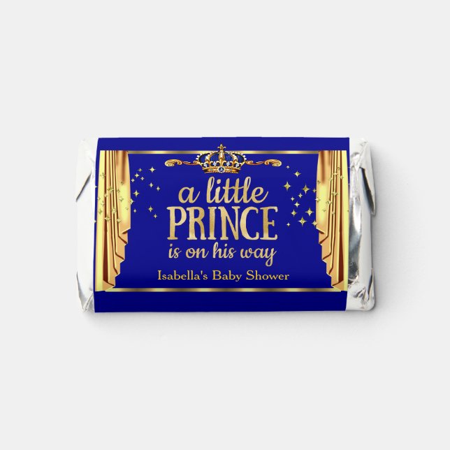 Royal Blue Gold Drapes Prince Baby Shower Hershey's Miniatures (Front)
