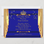 Royal Blue Gold Drapes Prince Baby Shower large Invitation (Back)