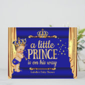 Royal Blue Gold Drapes Prince Baby Shower large Invitation (Standing Front)