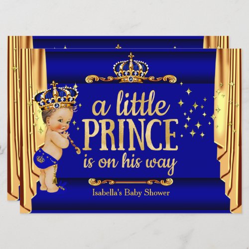 Royal Blue Gold Drapes Prince Baby Shower large Invitation