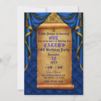 Elegant Prince Scroll Birthday Invitation in Gold and Navy 