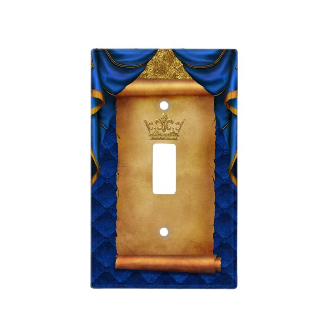 Royal Blue Gold Drapes Scroll Castle Kingdom Light Switch Cover (Front)