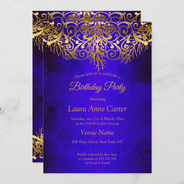 Royal Blue Gold elegant Birthday Party Invitation | Zazzle