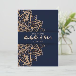 Royal Blue Gold Elegant Luxury Wedding Invitation
