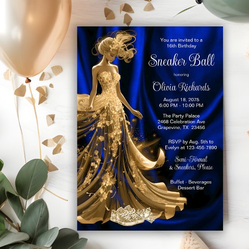 Royal Blue Gold Elegant Sneaker Ball  Invitation