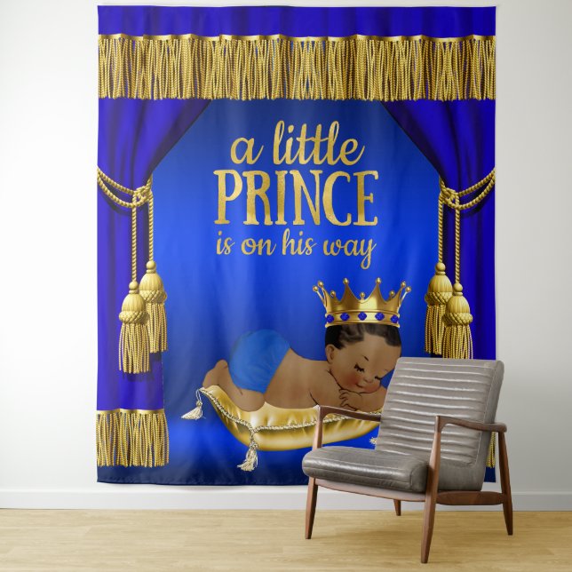 Royal Blue Gold Ethnic Prince Baby Shower Backdrop (In Situ)