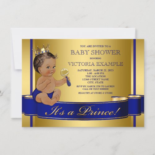 Royal Blue Gold Ethnic Prince Baby Shower Invitation