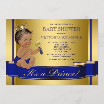 Royal Blue Gold Ethnic Prince Baby Shower Invitation by BabyCentral at Zazzle