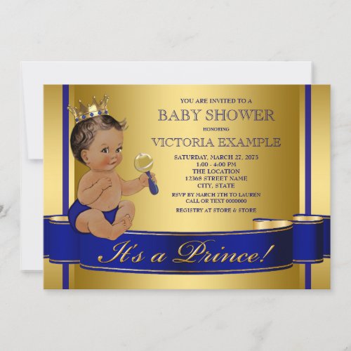 Royal Blue Gold Ethnic Prince Baby Shower Invitation
