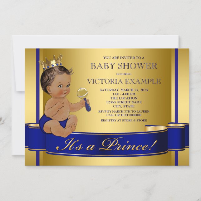 Royal Blue Gold Ethnic Prince Baby Shower Invitation (Front)