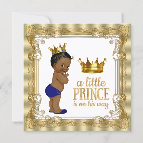 Royal Blue Gold Ethnic Prince Baby Shower Invitation