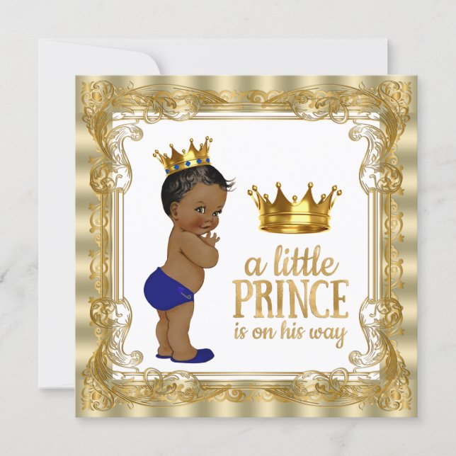 Royal Blue Gold Ethnic Prince Baby Shower Invitation (Front)