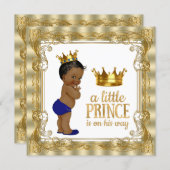 Royal Blue Gold Ethnic Prince Baby Shower Invitation (Front/Back)