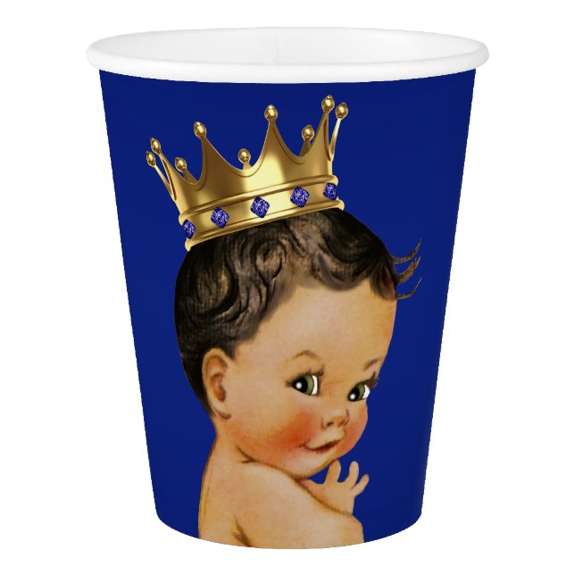 Royal Blue Gold Ethnic Prince Baby Shower Paper Cup (Front)