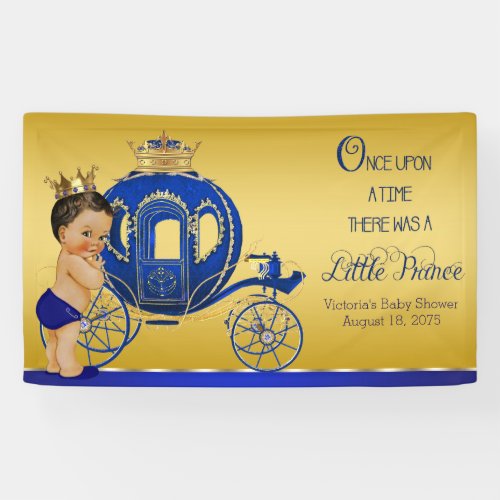 Royal Blue Gold Ethnic Prince Carriage Baby Shower Banner