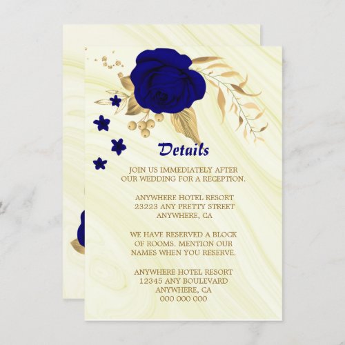 Royal blue gold floral details enclosure card