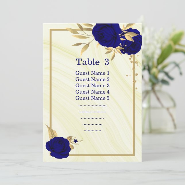 royal blue gold floral geometric seating chart  invitation (Standing Front)