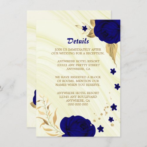 Royal blue gold floral marble details enclosure card