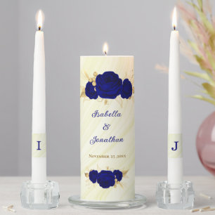 royal blue gold floral marble wedding envelope unity candle set