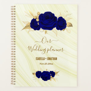 royal blue gold floral marble wedding planner