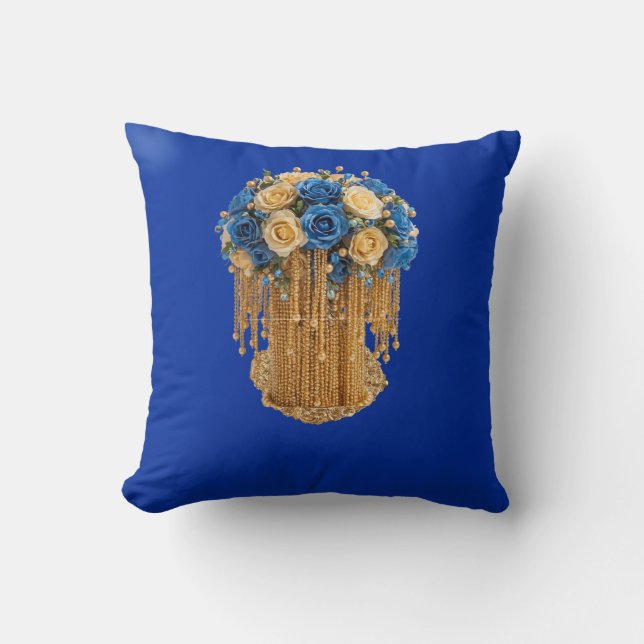 Royal Blue & Gold Floral — Pillow (Front)