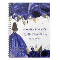 Royal Blue Gold Floral Princess Quinceanera    Notebook