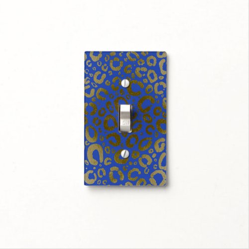 Royal Blue  Gold Glam Leopard Print Light Switch Cover