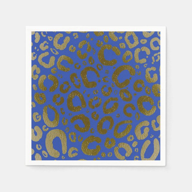 Royal Blue & Gold Glam Leopard Print Party Napkins (Front)