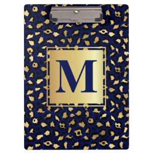 Royal Blue & Gold Glam Leopard Spots Print Clipboard