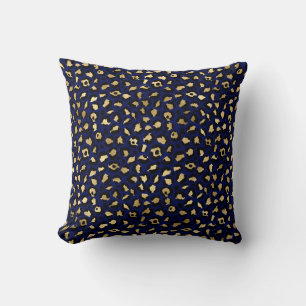 Royal Blue & Gold Glam Leopard Spots Print Throw Pillow